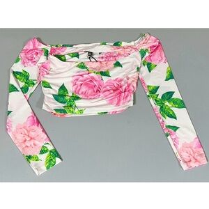 AFRM White Pink Floral Cut-Out Long Sleeve Shirt Crop Top Blouse Size XS 🌷✨ #y2k